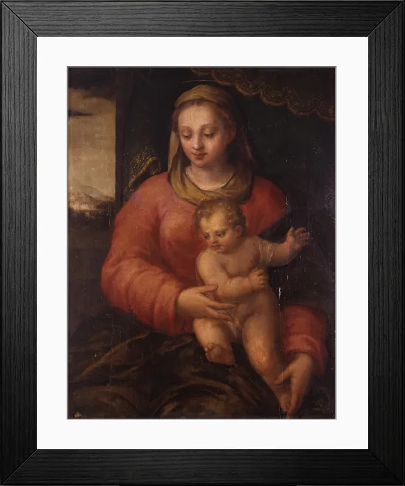 Framed Print : Madonna with Child (Madonna col Bambino), by Sebastiano Filippi also known as Bastianino, second half of the 16th Century, oil on board - Italy, Campania, Naples