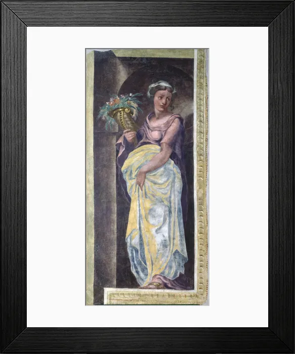 Framed Print : Pomona, by Lelio Orsi, 16th Century, fresco - Italy, Emilia Romagna, Modena, Estense Gallery. Whole artwork view. Woman covered from her wiast down holding a full cornucopia Framed Print : Pomona, by Lelio Orsi, 16th Century, fresco - Italy, Emilia Romagna, Modena, Estense Gallery. Whole artwork view. Woman covered from her wiast down holding a full cornucopia