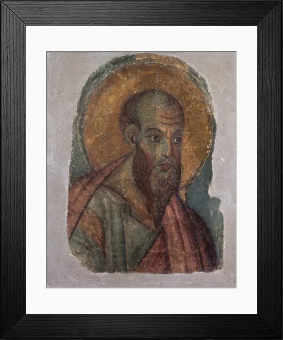 Framed Print : Saint Paul Face, torn fresco - Vatican City, Vatican Museum. Whole artwork view. Saint Paul face with halo. - Vatican Museums