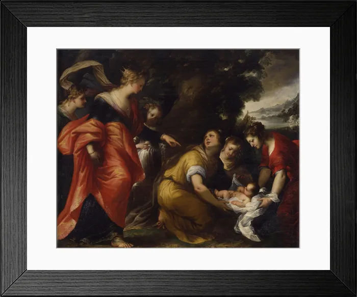 Framed Print : Finding of Moses (Ritrovamento di Mos), by Biscaino Bartolomeo, half of the 17th Century, oil on canvas, 162 x 208 cm - Private collection. Whole artwork view