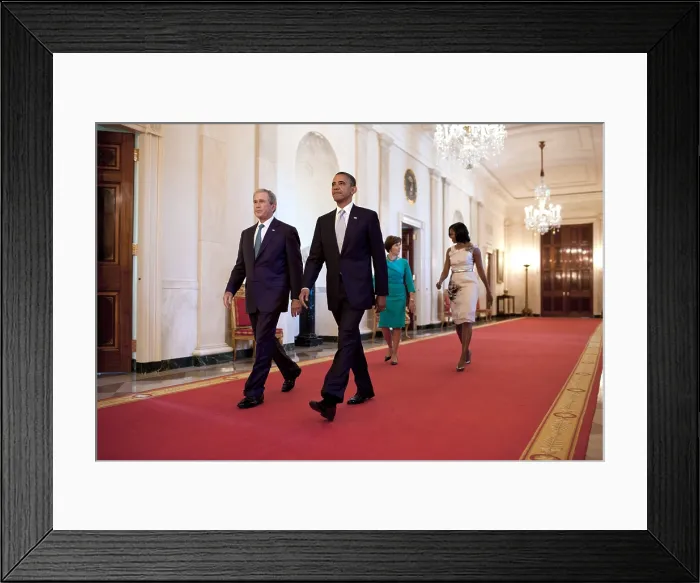Framed Print : President and First Lady hosted a ceremony to unveil the Bushes official portraits. President Barack and Michelle Obama, walk with former President George W Framed Print : President and First Lady hosted a ceremony to unveil the Bushes official portraits. President Barack and Michelle Obama, walk with former President George W