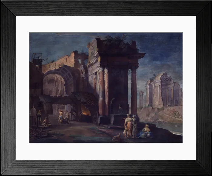 Framed Print : View of ruins with metallurgical factory (Veduta di rovine con officina metallurgica), by Vittorio Maria Bigari, 18th Century, oil on canvas - Italy, Emilia Romagna, Bologna Framed Print : View of ruins with metallurgical factory (Veduta di rovine con officina metallurgica), by Vittorio Maria Bigari, 18th Century, oil on canvas - Italy, Emilia Romagna, Bologna