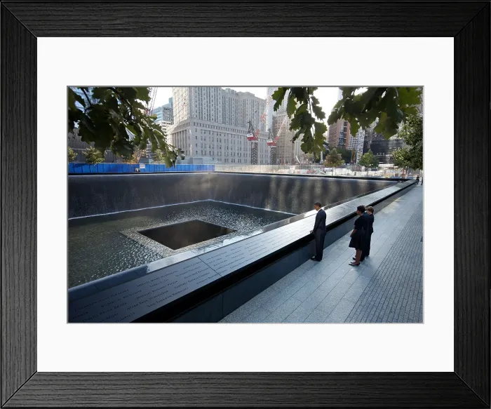Framed Print : Commemoration ceremony at the National September 11 Memorial in New York City. President Barack and Michelle Obama, with former President George W