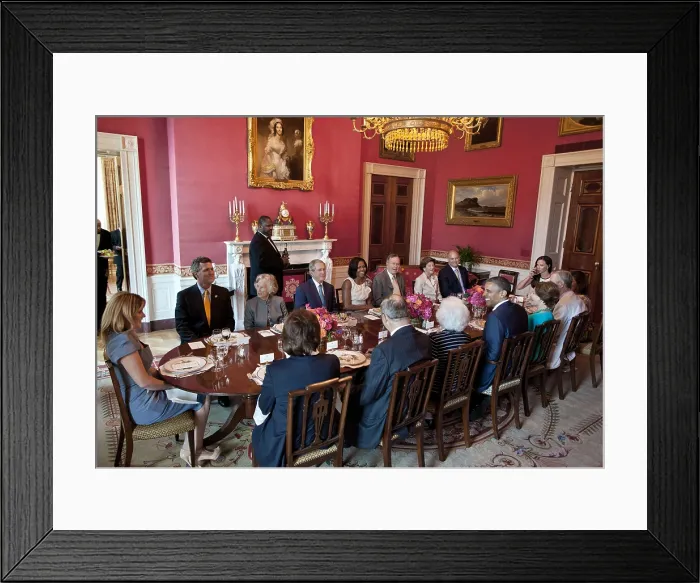 Framed Print : President Barack Obama and First Lady Michelle Obama host a lunch for the Bush family. May 31, 2012