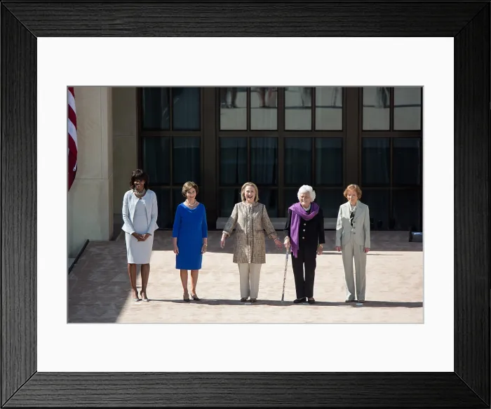 Framed Print : First Lady Michelle Obama poses with former First Ladies, April 25, 2013. L-R: Michelle Obama; Laura Bush; Hillary Rodman Clinton; Barbara Bush; Rosalynn Carter