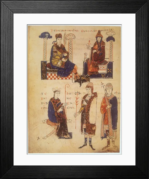 Framed Print : Vita Mathildis - The ancestors of Matilda, 115, 12th Century, miniature - Vatican City, Apostolic Vatican Library. Whole artwork view