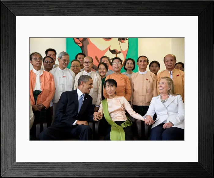 Framed Print : Barack Obama and Hillary Rodham Clinton with Aung San Suu Ky