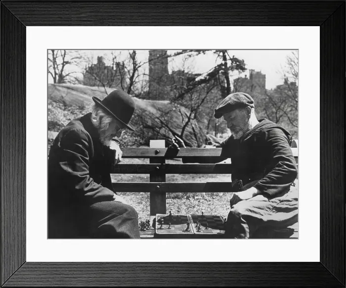 Framed Print : Two old-timers playing chess on a Central Park bench in New York City, May 1946. (BSLOC_2014_13_173) Framed Print : Two old-timers playing chess on a Central Park bench in New York City, May 1946. (BSLOC_2014_13_173)