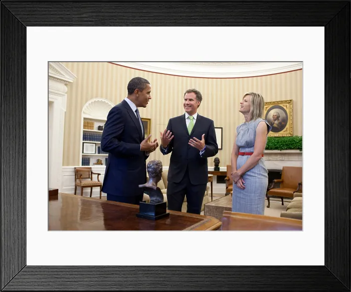Framed Print : President Barack Obama congratulates Will Ferrell on winning the Mark Twain Prize for American Humor. Ferrell's wife, Viveca Paulin, is at right. Oval Office, Oct 21, 2011 Framed Print : President Barack Obama congratulates Will Ferrell on winning the Mark Twain Prize for American Humor. Ferrell's wife, Viveca Paulin, is at right. Oval Office, Oct 21, 2011