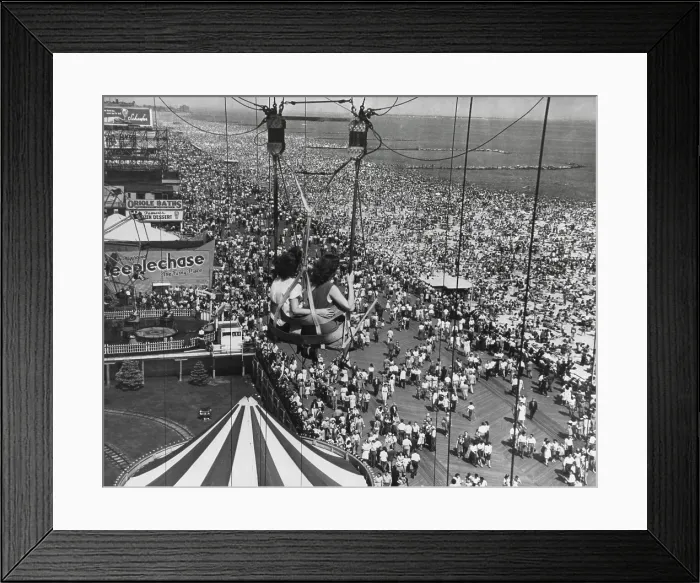 Framed Print : Beach crowds as seen from the Parachute Jump at Steeple Park. Coney Island, NY, 1950. (BSLOC_2014_13_176) Framed Print : Beach crowds as seen from the Parachute Jump at Steeple Park. Coney Island, NY, 1950. (BSLOC_2014_13_176)
