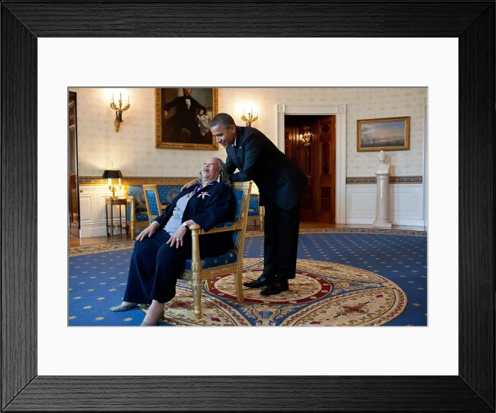 Framed Print : President Barack Obama talks with Presidential Medal of Freedom recipient Toni Morrison. In the Blue Room of the White House, May 29, 2012 (BSLOC_2015_3_131) Framed Print : President Barack Obama talks with Presidential Medal of Freedom recipient Toni Morrison. In the Blue Room of the White House, May 29, 2012 (BSLOC_2015_3_131)