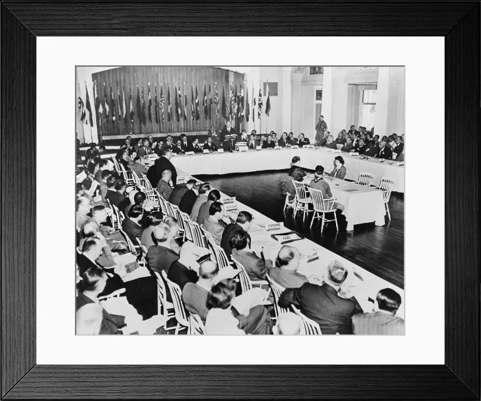 Framed Print : Breton Woods Conference at the Mount Washington Hotel, July 1944. Delegates at the United Nations Monetary and Financial Conference which defined Post-WW2 economic structures