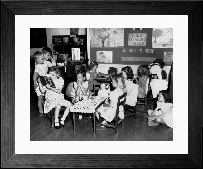 Framed Print : Young children at the Pine Valley School, Oak Ridge, Tennessee. Some are reading, other are playing tea party'. April 20, 1945. Photo by Ed Westcott. (BSLOC_2014_13_182) Framed Print : Young children at the Pine Valley School, Oak Ridge, Tennessee. Some are reading, other are playing tea party'. April 20, 1945. Photo by Ed Westcott. (BSLOC_2014_13_182)
