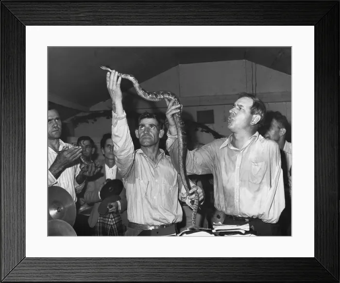 Framed Print : Men Handling serpents at the Pentecostal Church of God Framed Print : Men Handling serpents at the Pentecostal Church of God