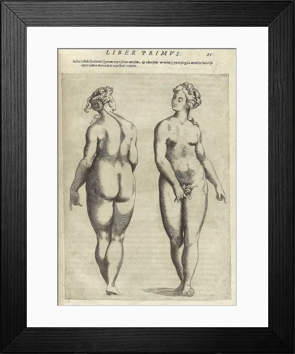 Framed Print : Front and back view of an idealized, fully proportioned nude woman. From Giambattista della Porta's work, DE HUMANA PHYSIOGNOMONIA, 1586