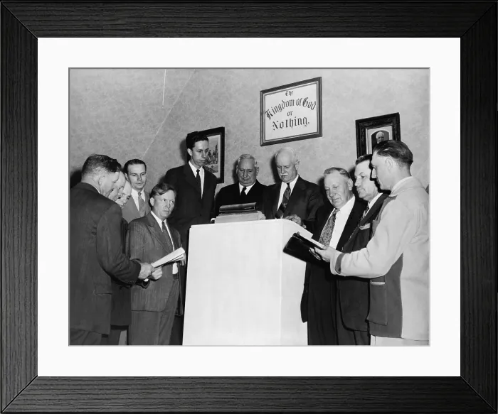 Framed Print : Fundamentalist Polygamists pray for a favorable verdict in their trial for practicing polygamy. Sept. 19, 1944 Framed Print : Fundamentalist Polygamists pray for a favorable verdict in their trial for practicing polygamy. Sept. 19, 1944