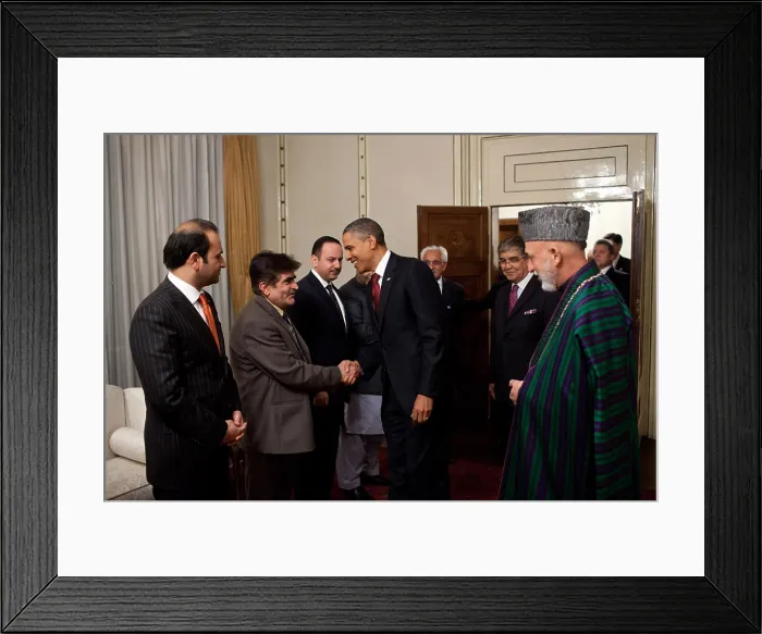 Framed Print : Afghan President Hamid Karzai stands by as Barack Obama greets members of the Afghan delegation Framed Print : Afghan President Hamid Karzai stands by as Barack Obama greets members of the Afghan delegation