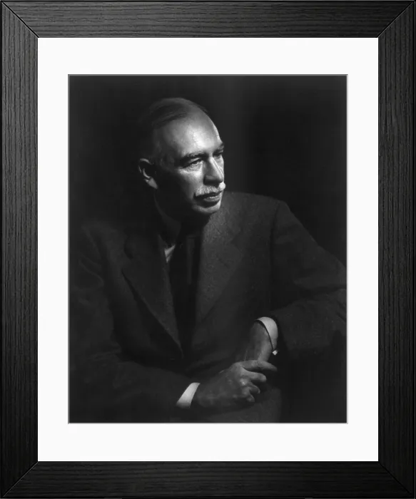 Framed Print : British economist and financier John Maynard Keynes, ca. 1940. He advocated the use of government spending to ease the adverse effects of economic recessions and depressions