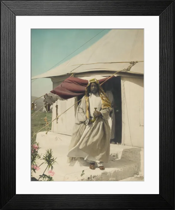 Framed Print : Emir Abdullah of Trans-Jordan in front of his tent, April 1921. He was hosting a meeting of Arabs, Bedouins, and British officials from Palestine (BSLOC_2017_1_93) Framed Print : Emir Abdullah of Trans-Jordan in front of his tent, April 1921. He was hosting a meeting of Arabs, Bedouins, and British officials from Palestine (BSLOC_2017_1_93)
