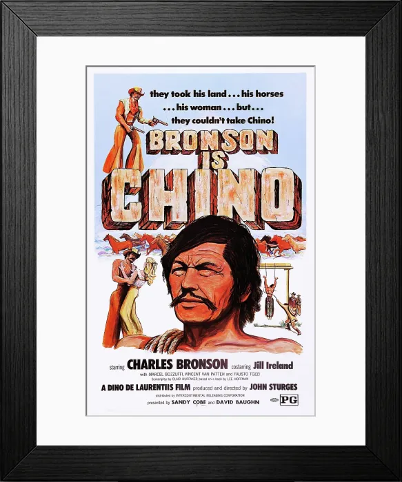 Framed Print : CHINO, (aka VALDEZ, IL MEZZOSANGUE, aka THE VALDEZ HORSES, aka VALDEZ THE HALFBREED, aka WILD HORSES), US poster art, Charles Bronson, 1973 Framed Print : CHINO, (aka VALDEZ, IL MEZZOSANGUE, aka THE VALDEZ HORSES, aka VALDEZ THE HALFBREED, aka WILD HORSES), US poster art, Charles Bronson, 1973