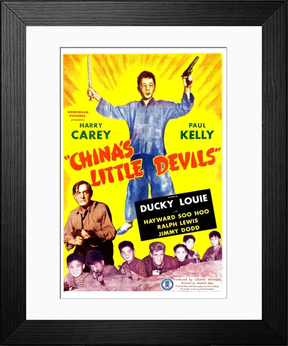 Framed Print : CHINA'S LITTLE DEVILS, US poster, from left: Harry Carey (bottom left), Ducky Louie (center), 1945