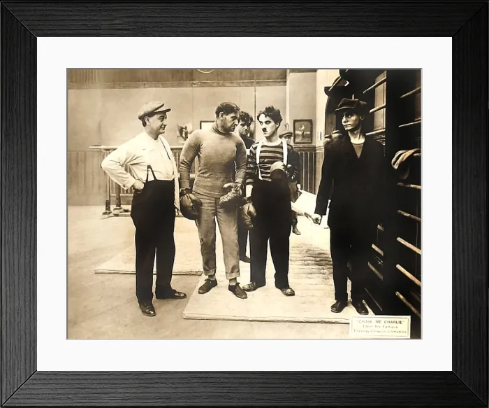 Framed Print : CHASE ME CHARLIE, second from right: Charlie Chaplin on lobbycard, 1918