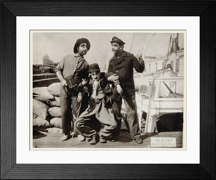 Framed Print : CHASE ME CHARLIE, US lobbycard, center: Charlie Chaplin 1918