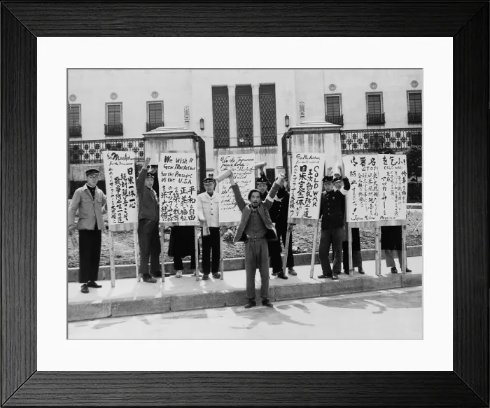 Framed Print : Japanese men support for General Douglas MacArthur for President of the United States. In March 1948, MacArthur indicated his availability for the U.S Framed Print : Japanese men support for General Douglas MacArthur for President of the United States. In March 1948, MacArthur indicated his availability for the U.S