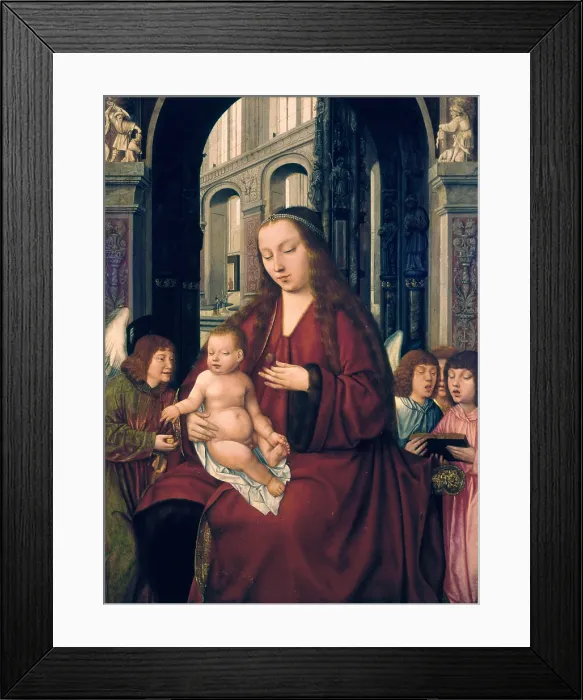Framed Print : Madonna with Child and Angels, by Unknown Master of the Holy Blood, 16th Century, board - Italy, Sicily, Palermo, Sicilian Regional Gallery, Abatellis Palace. Whole artwork view