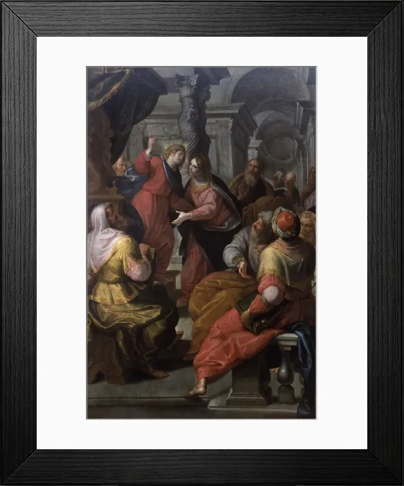 Framed Print : Jesus Preaching to the Doctors, by Giovanni Andrea Ansaldo, ca. 1630, 17th Century, oil on canvas, 256 x 174 cm - Private collection. Whole artwork view