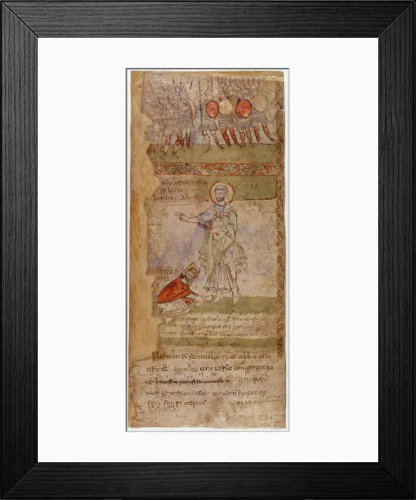 Framed Print : Exultet, 11th Century, illuminated codex - Vatican City, Apostolic Vatican Library, ms. Vat. Lat. 9820. Whole artwork view. Page from a roll dell'Exultet