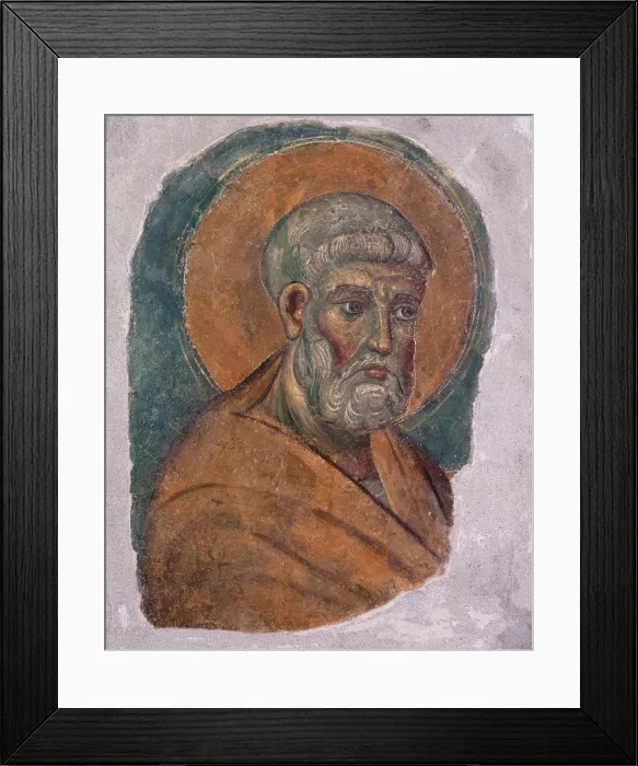 Framed Print : Saint Peter, 1200 - 1300, 13th - 14th Century, torn fresco - Vatican City, Vatican Museums. Whole artwork view. Image with Peter's face with halo. - Vatican Museums