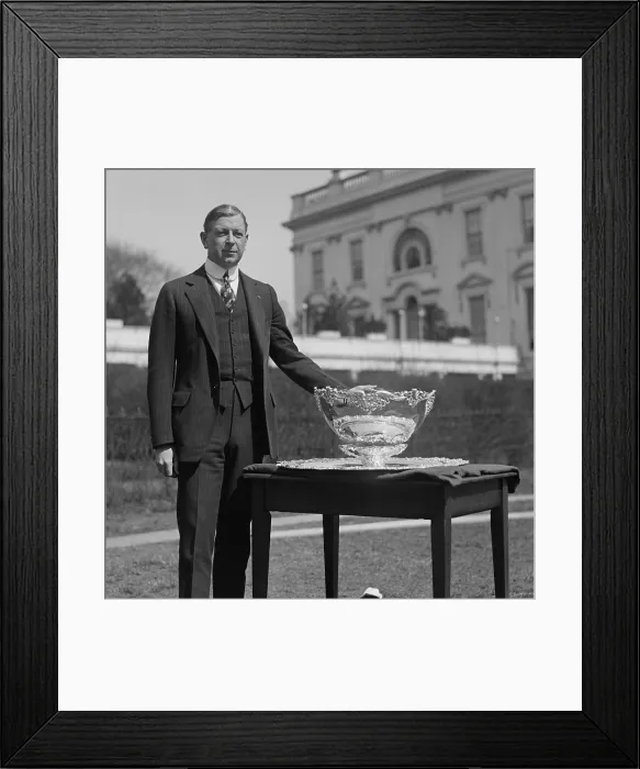 Framed Print : Dwight Filley Davis, with the Davis Cup, which he purchased with his own $1000 in 1899
