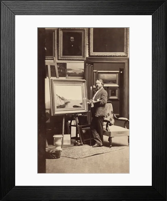Framed Print : John Frederick Kensett, American Luminist landscape painter, with one of his works in an art gallery, c. 1864 Framed Print : John Frederick Kensett, American Luminist landscape painter, with one of his works in an art gallery, c. 1864