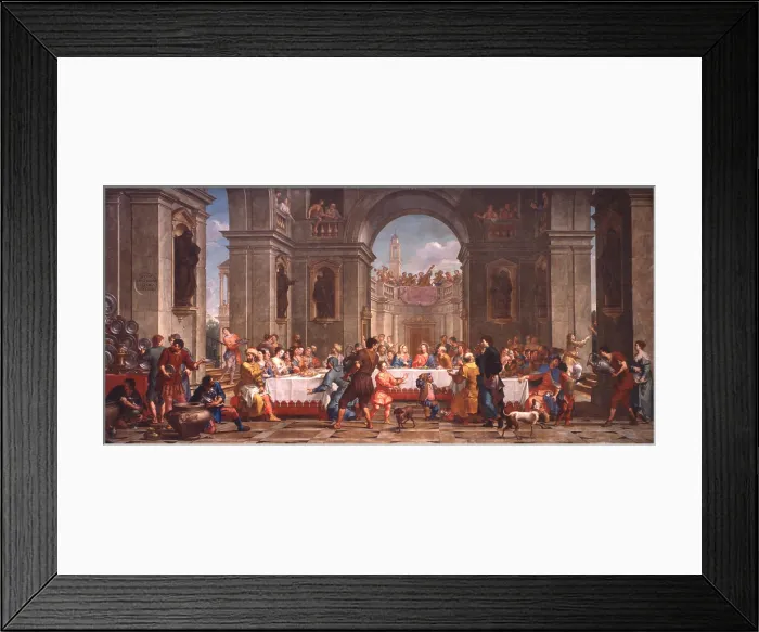 Framed Print : Wedding at Cana, by Bortolo Litterini, 1721, 18th Century, oil on canvas - Italy, Veneto, Murano, Church of Saint Peter Martyr. Whole artwork view Framed Print : Wedding at Cana, by Bortolo Litterini, 1721, 18th Century, oil on canvas - Italy, Veneto, Murano, Church of Saint Peter Martyr. Whole artwork view