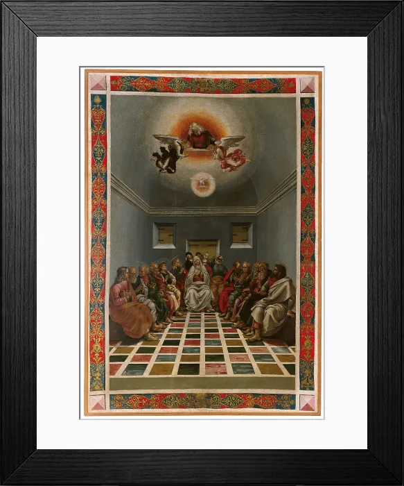 Framed Print : Standard (Crucifixion and The Descent of the Holy Spirit or The Pentecost), by Luca Signorelli, 1494 about, 15th Century, painting on canvas, cm 157 x 104 - Italy, Marche