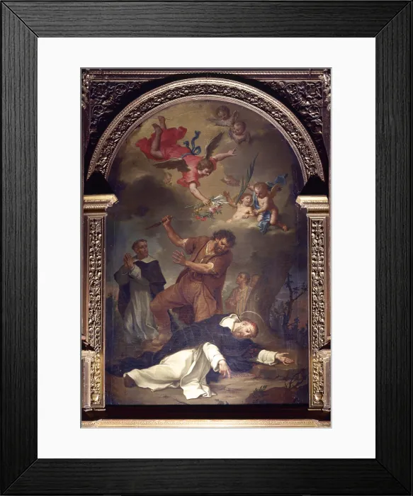 Framed Print : Martyrdom of St. Peter of Verona, by Bortolo Litterini, 1707, 18th Century, oil on canvas - Italy, Lombardy, Alzano Lombardo, Parish Church of St. Peter Martyr