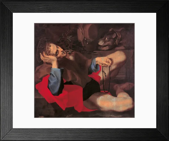 Framed Print : Saint Roch, by Andrea Lilli, 1596, 16th Century, oil on canvas, cm 81 x 86 - Italy, Marche, Pesaro Urbino, Urbino, Marche National Gallery. Antiques market, Rome, 1969. All