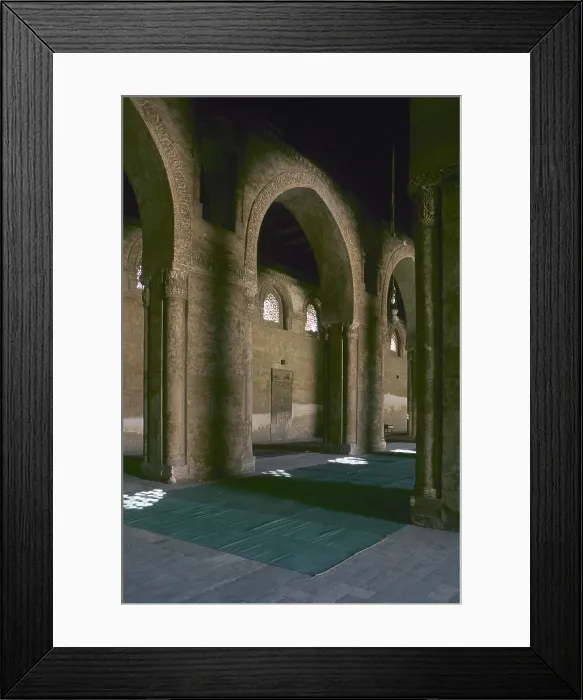 Framed Print : Mosque of Ibn Tulun, 876-879, 9th Century, brickwork - Whole artwork view. Foreshortening view of the arches dividing the immense space of the prayer hall into bays