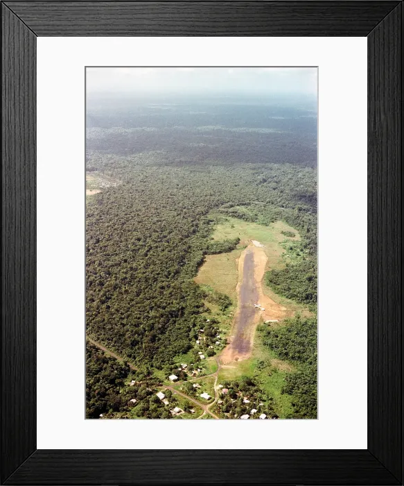 Framed Print : Airstrip at Port Kaituma, Guyana. This was the site of the murder of Congressman Leo Ryan by followers of People's Temple cult leader Jim Jones. Nov. 18, 1978 Framed Print : Airstrip at Port Kaituma, Guyana. This was the site of the murder of Congressman Leo Ryan by followers of People's Temple cult leader Jim Jones. Nov. 18, 1978