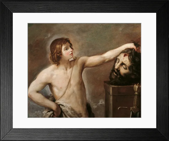Framed Print : David Contemplating the Head of Goliath, by Guido Reni, 1640, 17th Century, oil on canvas, cm 97 x 116 - Italy, Marche, Pesaro Urbino, Urbino, Marche National Gallery, Urbino