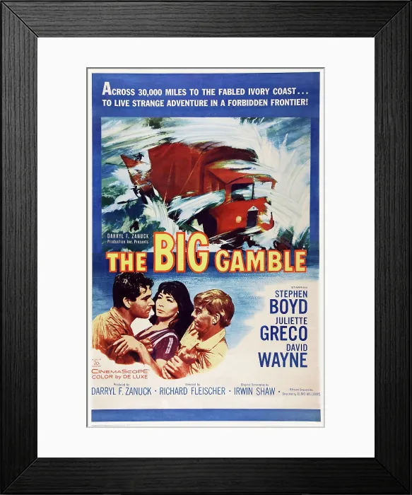 Framed Print : THE BIG GAMBLE, US poster art, from left: Stephen Boyd, Juliette Greco, David Wayne, 1961. TM & Copyright 20th Century Fox Film Corp