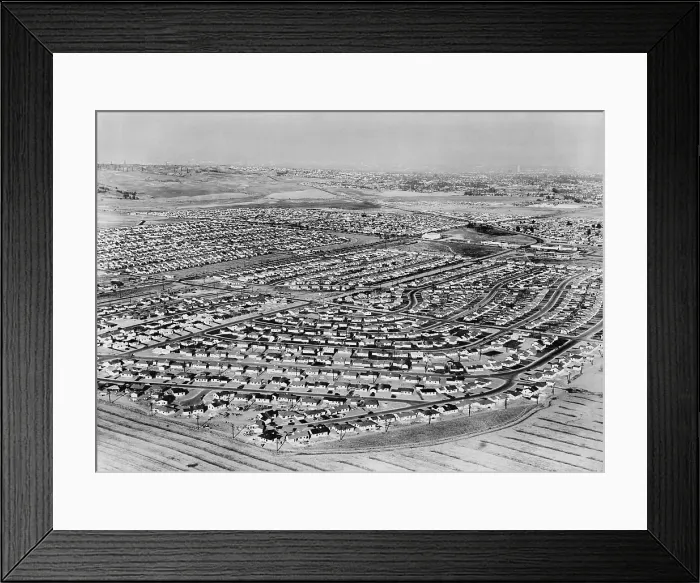 Framed Print : Aerial view of suburban housing developments sprawling from Los Angeles. 1954. (BSLOC_2014_13_147)