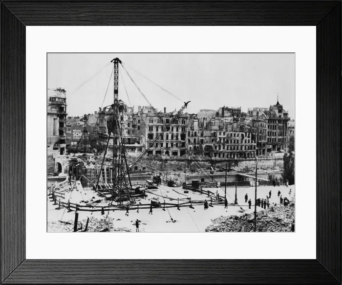 Framed Print : Bombed buildings along Vienna's Franz Josef Quay in Vienna. In the foreground, the Maris Bridge undergoes repairs. 1946. (BSLOC_2014_13_15) Framed Print : Bombed buildings along Vienna's Franz Josef Quay in Vienna. In the foreground, the Maris Bridge undergoes repairs. 1946. (BSLOC_2014_13_15)