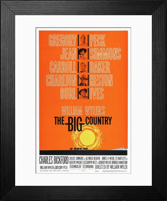 Framed Print : THE BIG COUNTRY, US poster art, from top: Gregory Peck, Jean Simmons, Carroll Baker, Charlton Heston, Burl Ives, 1958