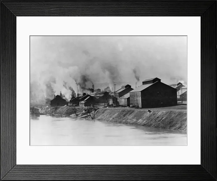Framed Print : American Steel and Wire plant in Donora, Pennsylvania, in 1910. In 1948 the successors to these factories would contribute to a fatal air pollution incident that killed 20 people