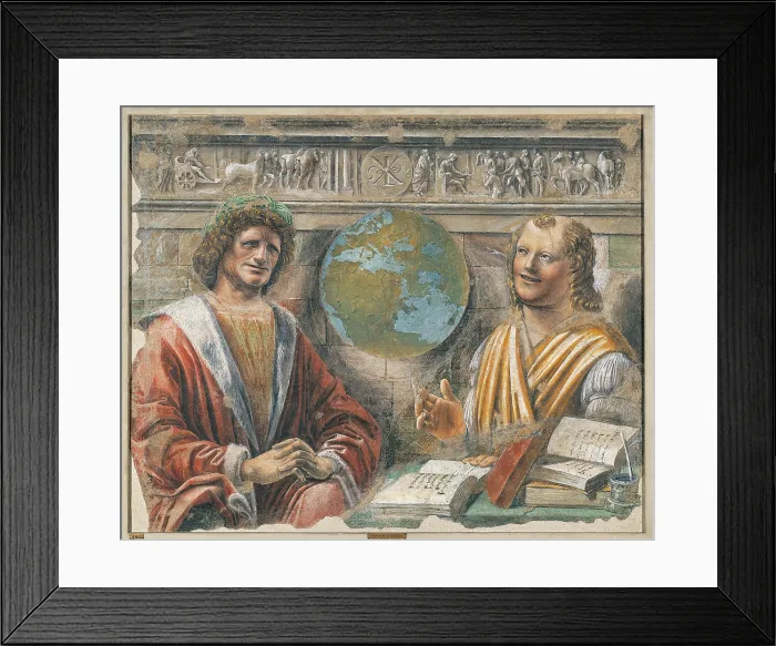 Framed Print : Heraclitus and Democritus, by Donato di Pascuccio di Antonio known as Bramante, 1487 about, 15th Century, fresco torn down, cm 102 x 127 - Italy, Lombardy, Milan