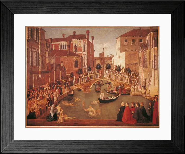 Framed Print : Miracle of the Relic of the Cross on San Lorenzo Bridge, by Gentile Bellini, 1500, 15th Century, oil on canvas, cm 326 x 435 - Italy, Veneto, Venice, Accademia Art Galleries. All