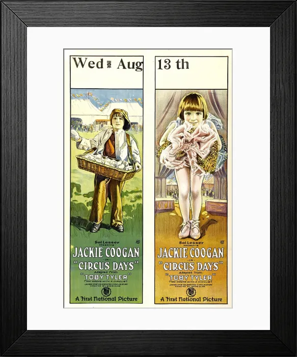 Framed Print : CIRCUS DAYS, left and right: Jackie Coogan on door panel style posters, 1923
