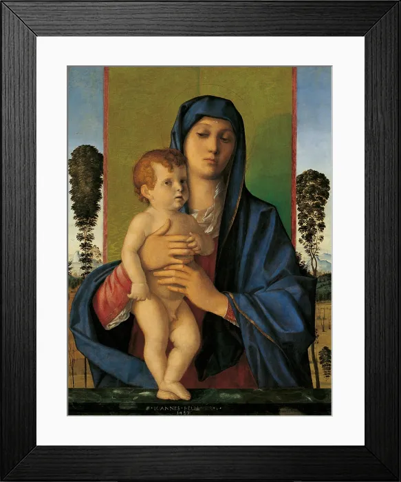 Framed Print : Madonna and Child (Madonna degli Alberetti), by Giovanni Bellini, 1487, 15th Century, oil on panel, cm 71 x 58 - Italy, Veneto, Venice, Accademia Art Galleries. All Framed Print : Madonna and Child (Madonna degli Alberetti), by Giovanni Bellini, 1487, 15th Century, oil on panel, cm 71 x 58 - Italy, Veneto, Venice, Accademia Art Galleries. All